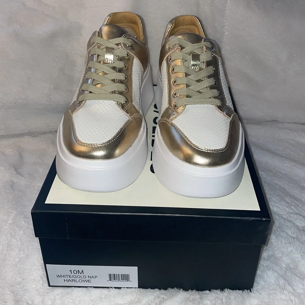 NWT J/SLIDES HARLOWE White/Light Gold Leather Sneaker - Picture 7 of 15